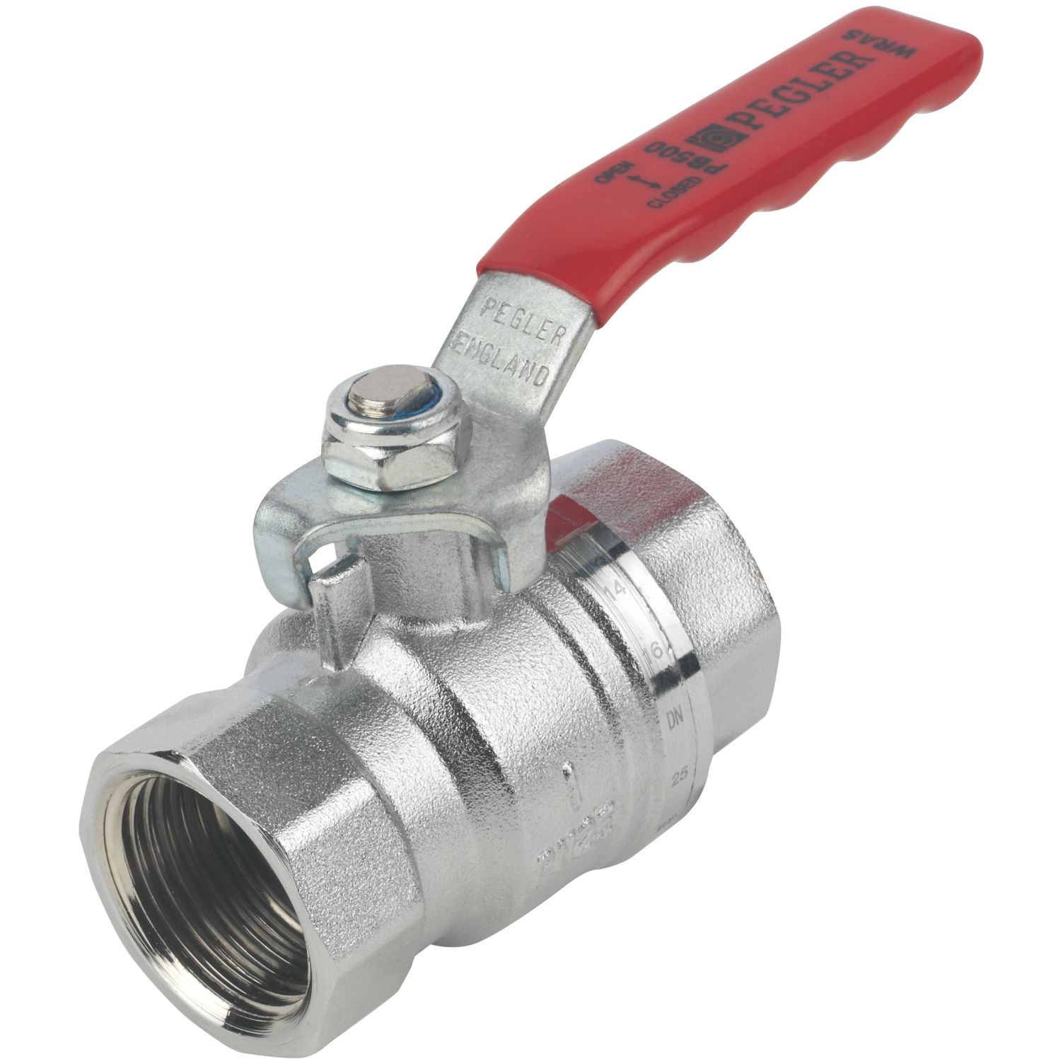 Pegler PB500 Compression Full Bore 1" Lever Ball Valve with Red Handle (9898V)