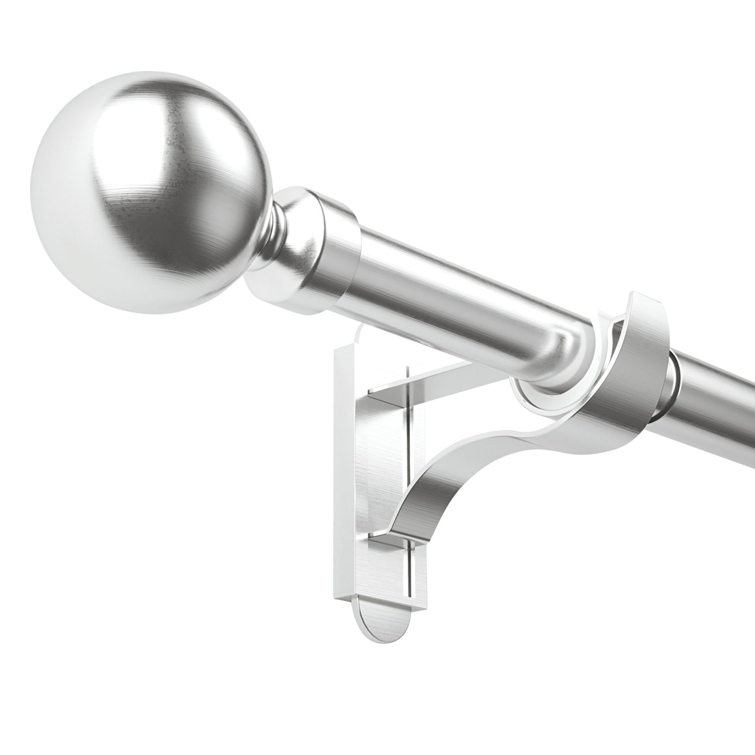 Rothley Brushed Stainless Steel Extendable Curtain Pole w/ Orb Finials 28mm x 125-216cm (989YU)