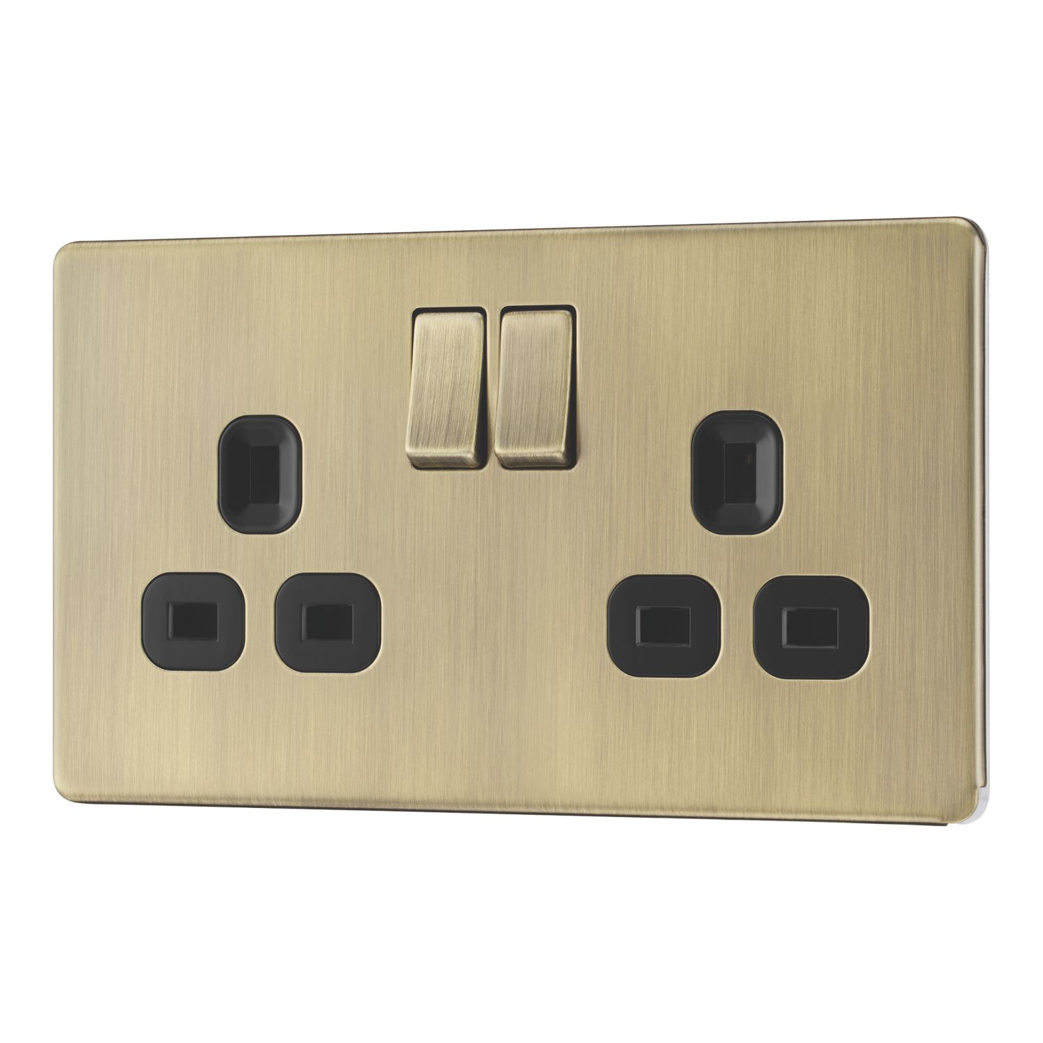 LAP 13A 2-Gang DP Switched Socket Antique Brass with Black Inserts (990PN)