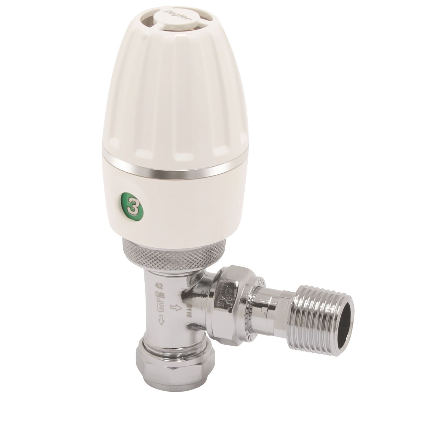Terrier Terrier 3 15mm x 1/2" White/Chrome Angled Standard Thermostatic Radiator Valve Head & Body (9913V)
