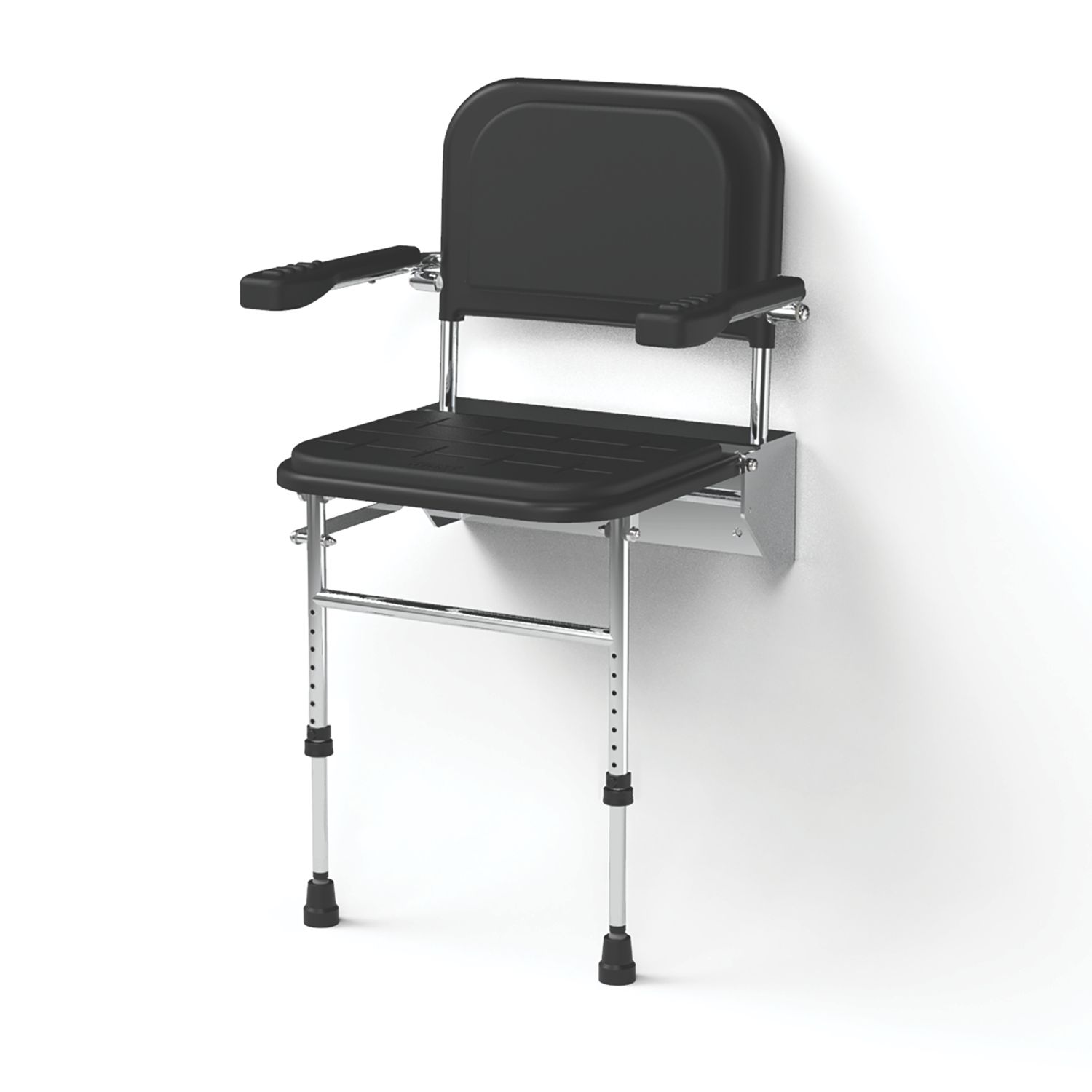 Nymas Wall Mounted Premium Padded Shower Seat with Back Rest Black (994GX)