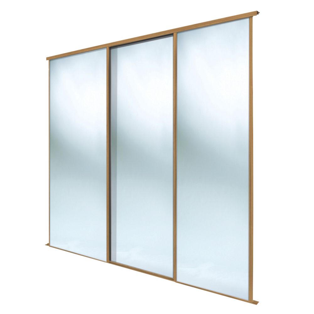 Image of Spacepro Classic 3-Door Sliding Wardrobe Door Kit Oak Frame Mirror Panel 2672mm x 2260mm 