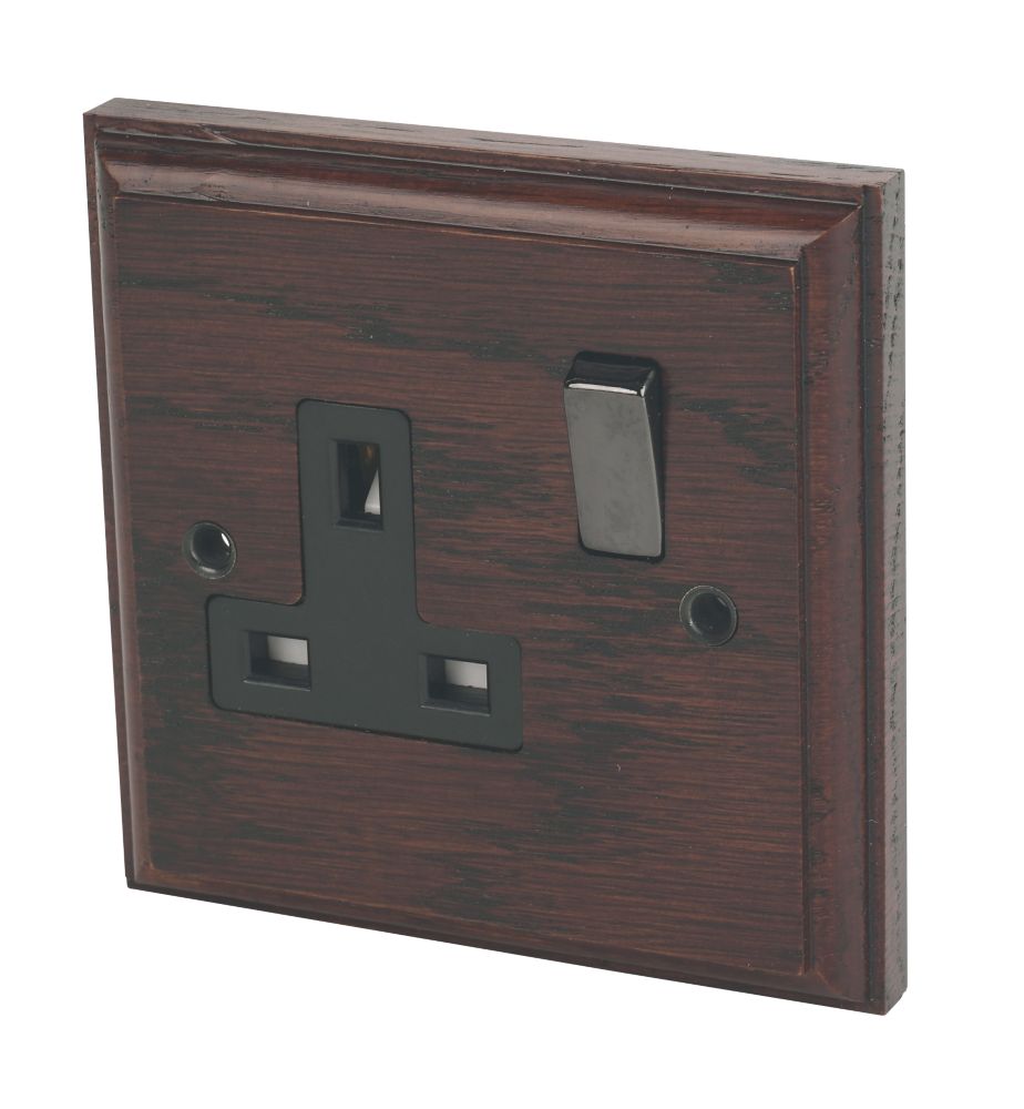 Image of Varilight 13AX 1-Gang DP Switched Plug Socket Dark Oak with Black Inserts 