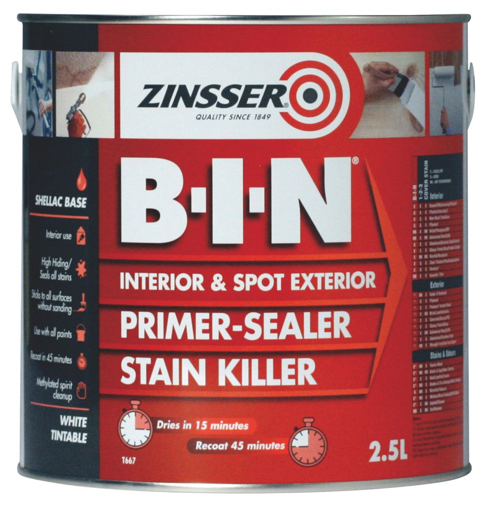 Image of Zinsser B-I-N Shellac-Based Primer Sealer 2.5Ltr 