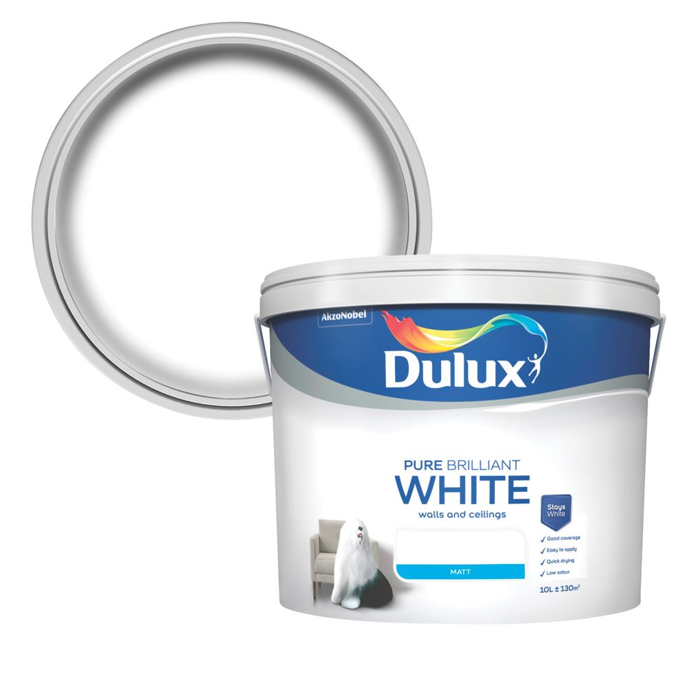Image of Dulux Matt Pure Brilliant White Emulsion Paint 10Ltr 