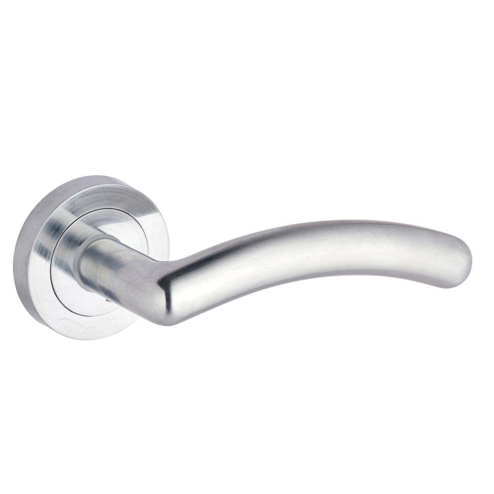 Image of Smith & Locke Bourne Fire Rated Lever on Rose Door Handles Pair Satin Chrome 