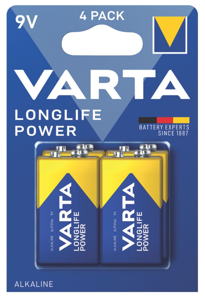 Image of Varta Longlife Power 9V High Energy Batteries 4 Pack 
