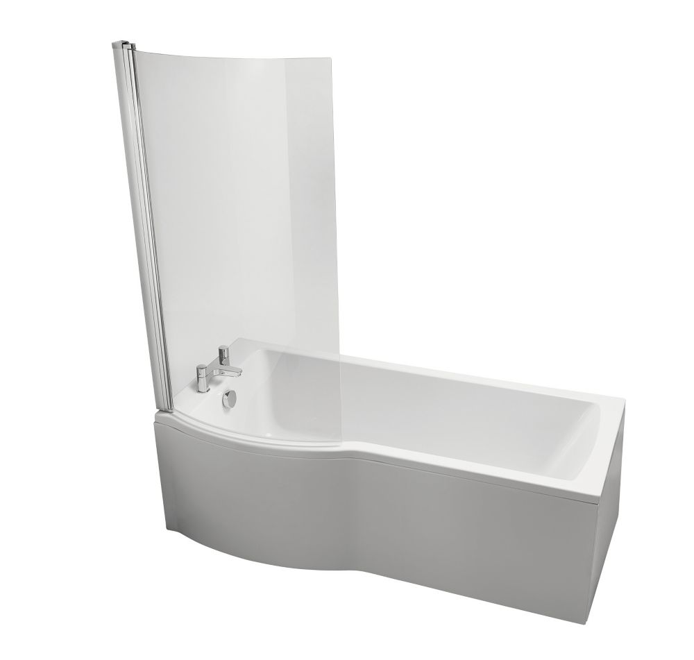 Image of Ideal Standard Giovo Curve P-Shape Shower Bath Left-Hand Acrylic No Tap Holes 1700mm 