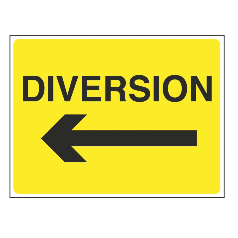 Image of "Diversion" with Arrow Left Stanchion Sign 450mm x 600mm 