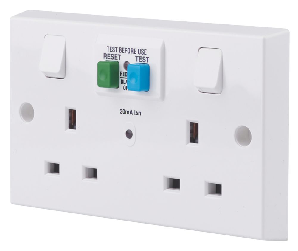 Image of Schneider Electric Exclusive Square Edge 30mA 2-Gang 2P+E Switched Passive RCD Socket White 