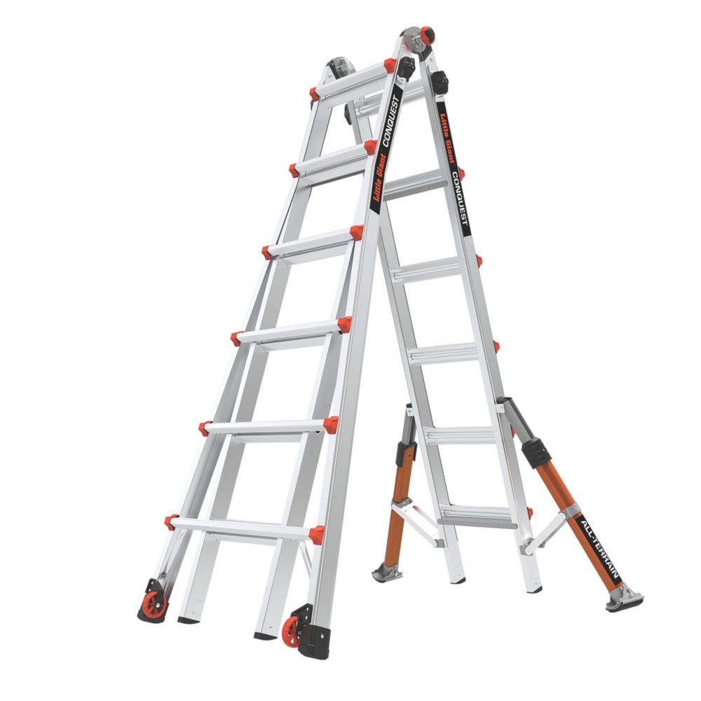 Image of Little Giant 6 Rung Conquest All-Terrain 4-Section 5-Way Aerospace Grade Aluminium Multipurpose Ladder 6.9m 