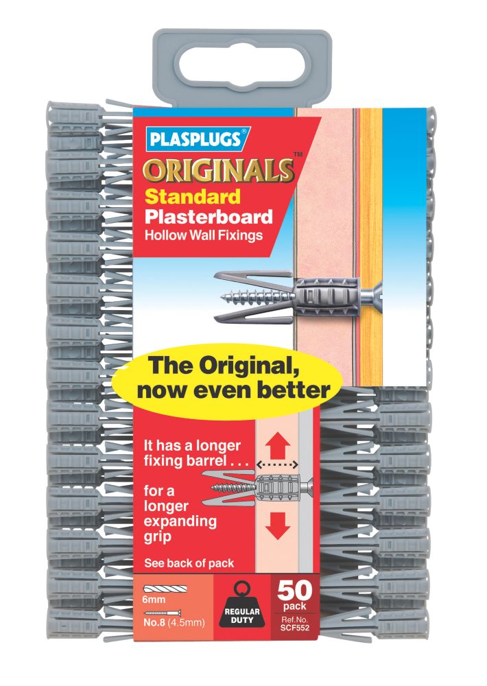Image of Plasplugs Original Plasterboard Wall Fixings 7mm x 39mm 50 Pack 