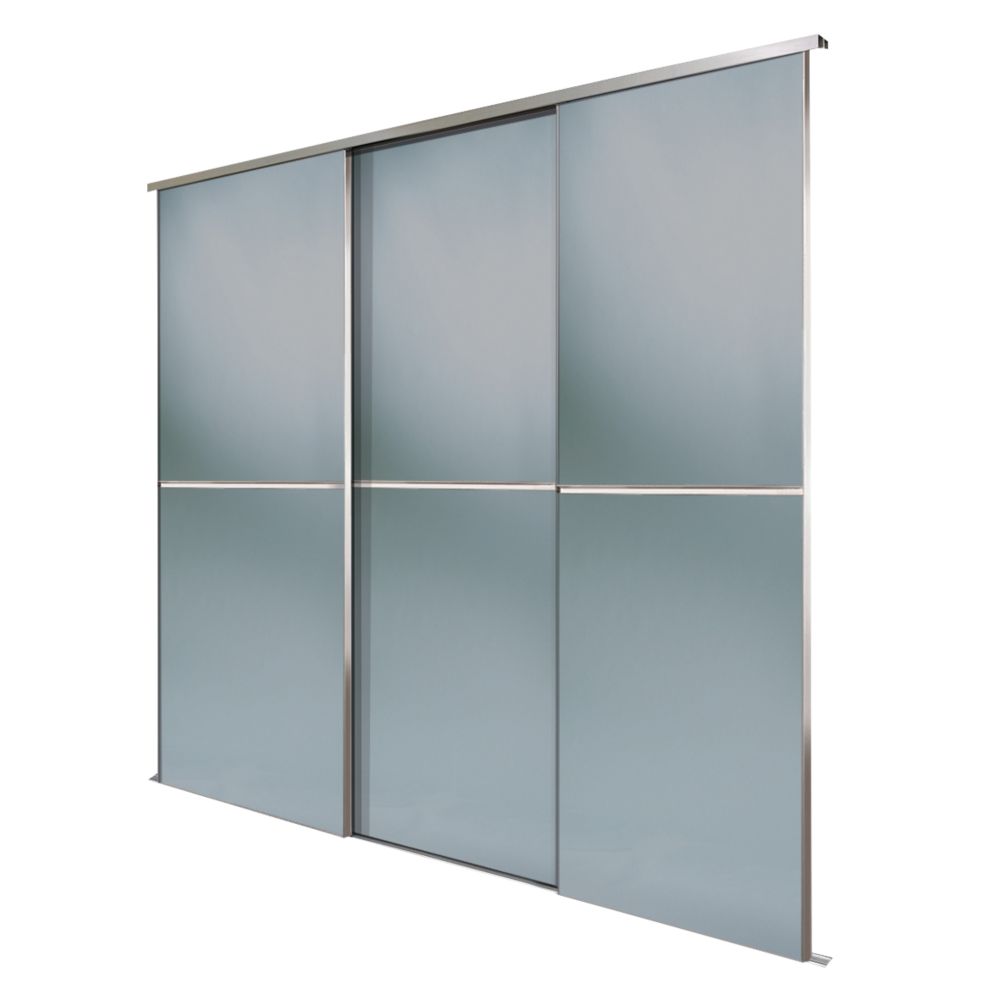 Image of Spacepro Minimalist 3-Door Sliding Wardrobe Door Kit Silver Frame Grey Tinted Mirror Panel 2718mm x 2260mm 