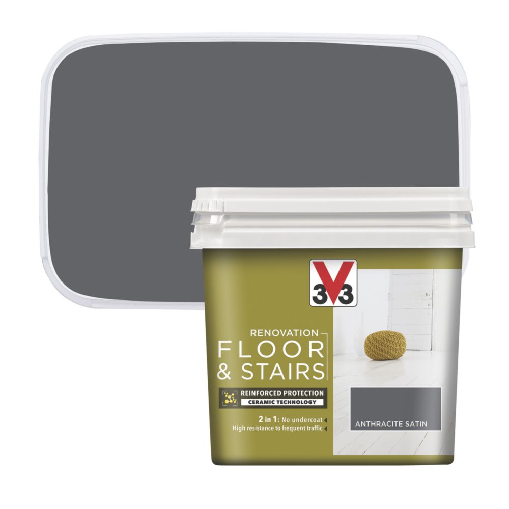 Image of V33 Satin Anthracite Grey Acrylic Floor & Stair Paint 750ml 