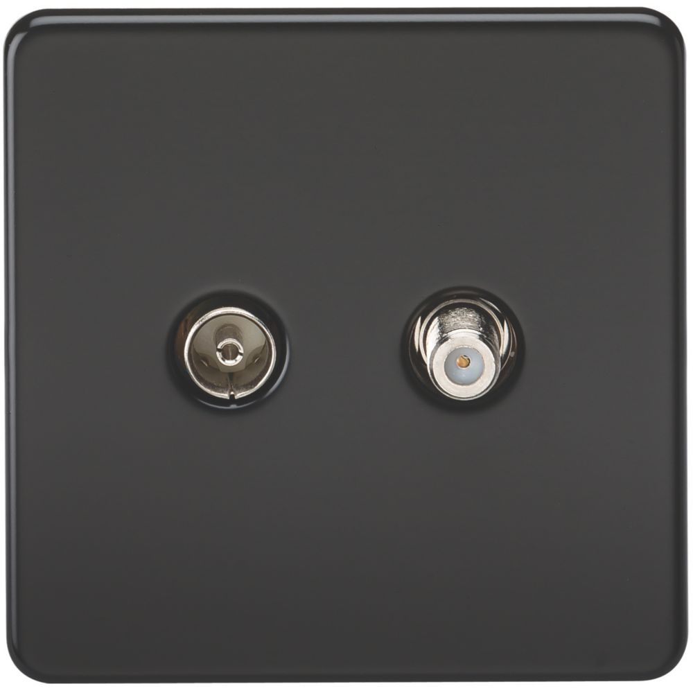 Image of Knightsbridge 2-Gang Isolated Coaxial TV & F-Type Satellite Socket Matt Black 