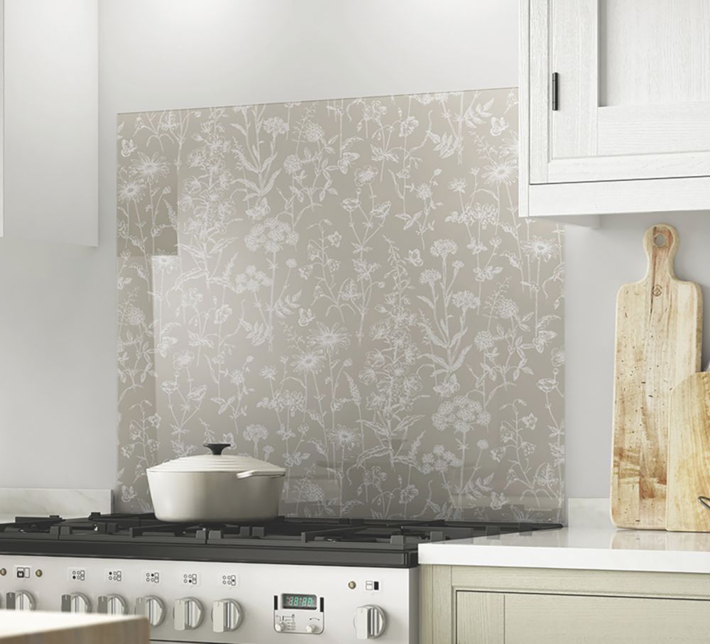 Image of Laura Ashley Lisette Flint Self-Adhesive Glass Kitchen Splashback 600mm x 750mm x 6mm 