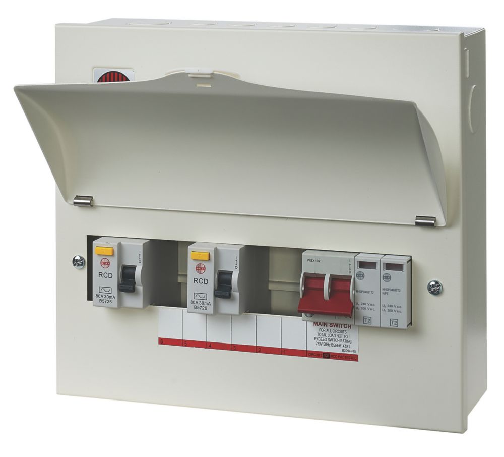 Image of Wylex 13-Module 5-Way Part-Populated Dual RCD Consumer Unit with SPD 