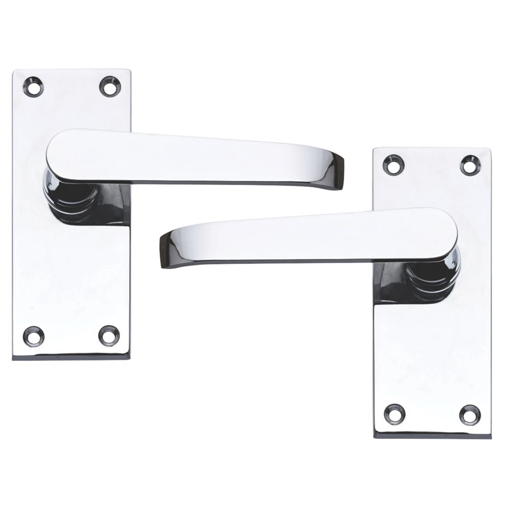 Image of Smith & Locke Short Victorian Fire Rated Latch Door Handles Pack Polished Chrome 5 Pack 