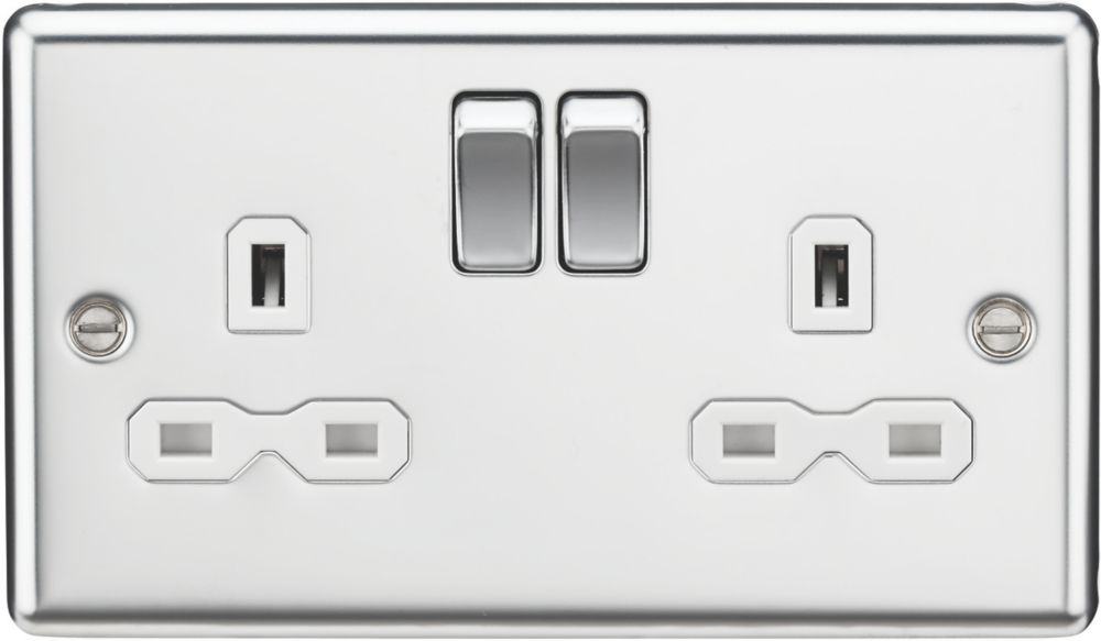 Image of Knightsbridge 13A 2-Gang DP Switched Double Socket Polished Chrome with White Inserts 