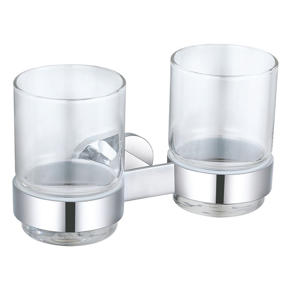 Image of Aqualux Sandown Double Tumbler Holder with Glass Chrome 