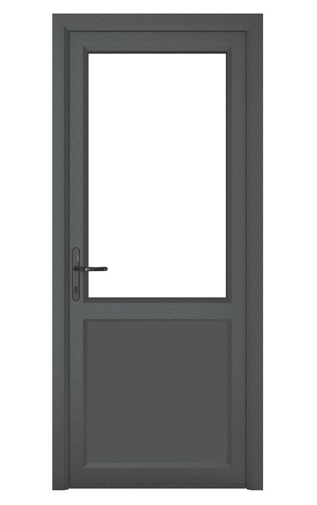 Image of Crystal 1-Panel 1-Clear Light Right-Hand Opening Anthracite Grey uPVC Back Door 2090mm x 890mm 