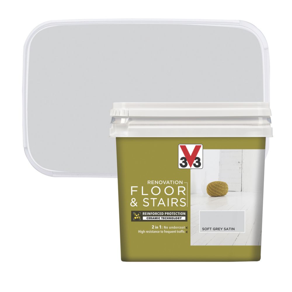 Image of V33 Satin Soft Grey Acrylic Floor & Stair Paint 750ml 