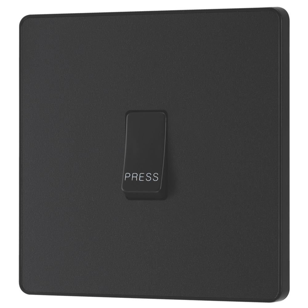 Image of British General Evolve 10A 1-Gang 1-Way Bell Push Switch Matt Black with Black Inserts 