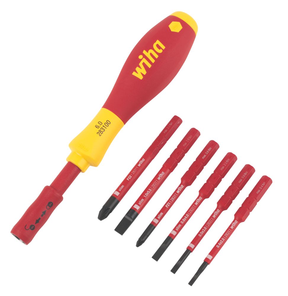 Image of Wiha SlimVario VDE Interchangeable Screwdriver Set 7 Pieces 