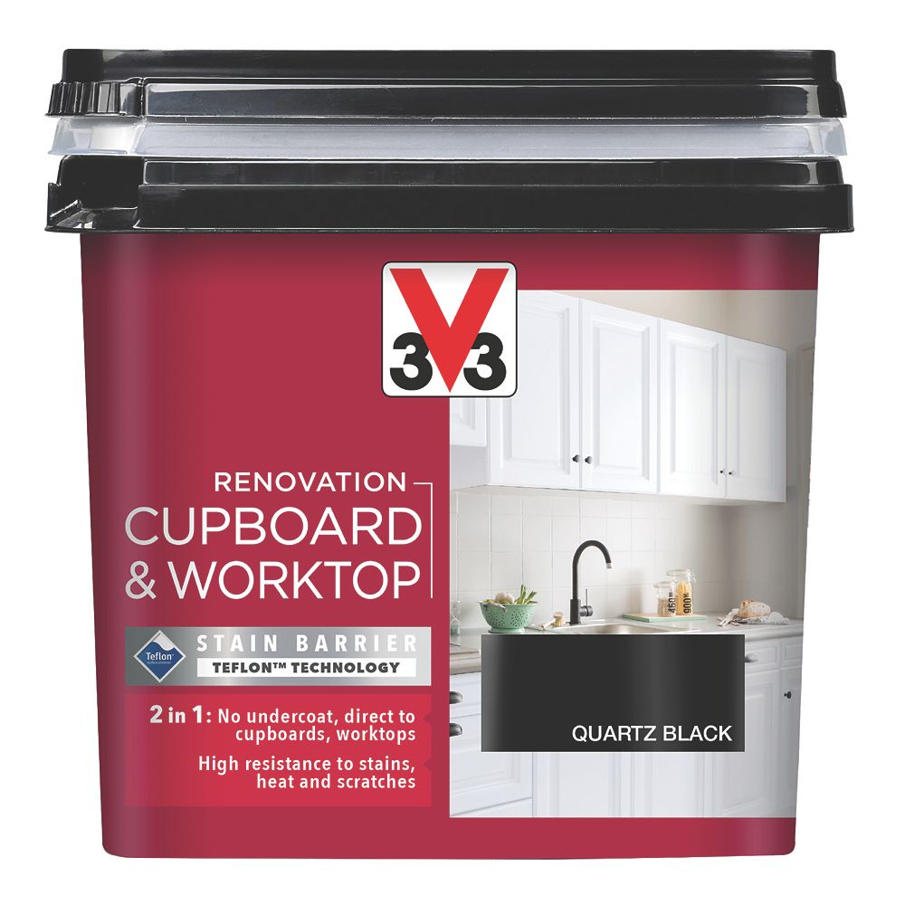 Image of V33 Renovation Cupboard & Worktop Paint Satin Quartz Black 750ml 