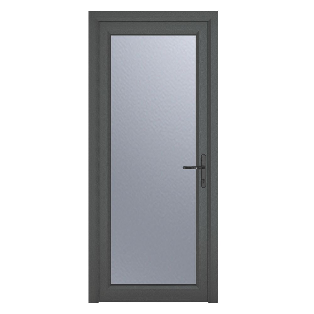 Image of Crystal Fully Glazed 1-Obscure Light LH Anthracite Grey uPVC Back Door 2090mm x 840mm 