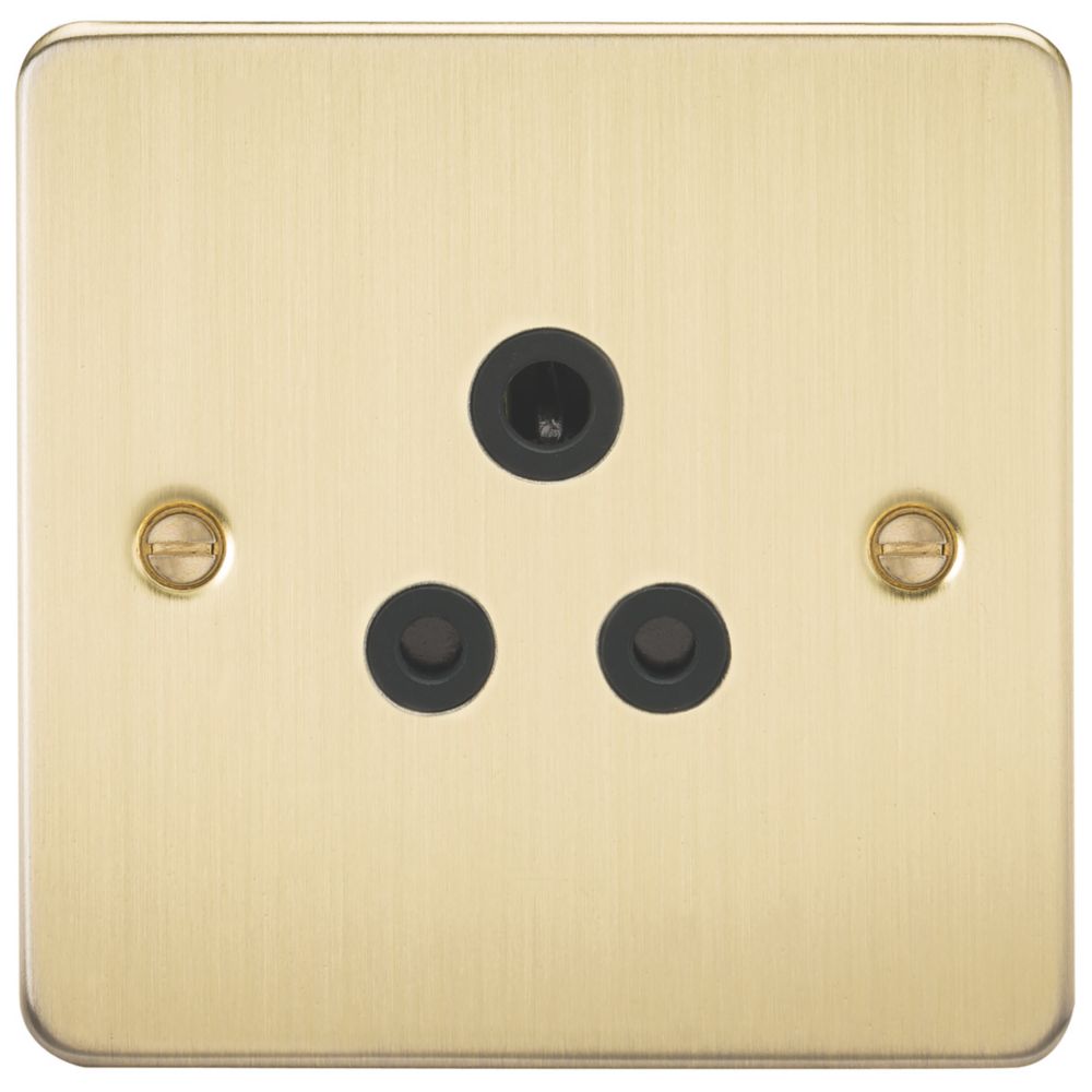 Image of Knightsbridge 5A 1-Gang Unswitched Socket Brushed Brass with Black Inserts 