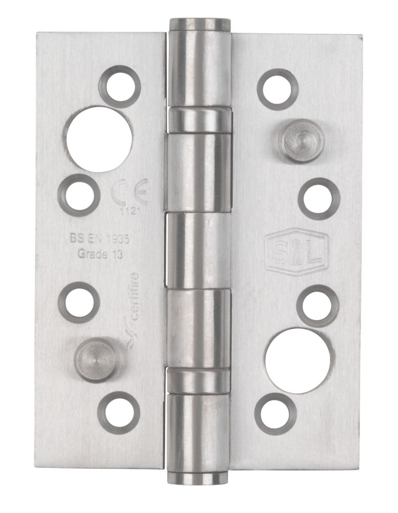 Image of Smith & Locke Satin Stainless Steel Grade 13 Fire Rated Security Hinges 102mm x 76mm 2 Pack 