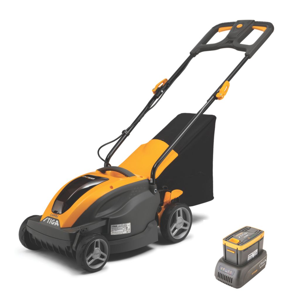 Image of Stiga Combi 336e Kit 48V 1 x 2Ah Li-Ion E-Power Brushless Cordless 34cm Hand-Propelled Rotary Lawn Mower 