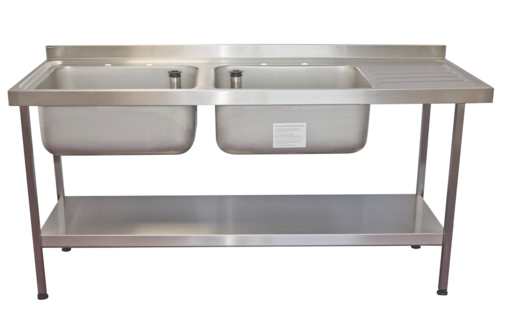 Image of Midi 2 Bowl Stainless Steel Catering Sink 1800mm x 650mm 