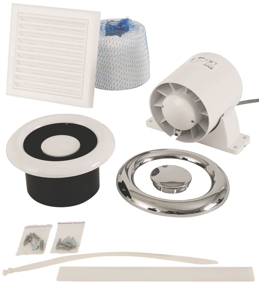 Image of Xpelair AL100T 4" Axial Inline Bathroom Shower Extractor Fan Kit with Timer White / Chrome 220-240V 