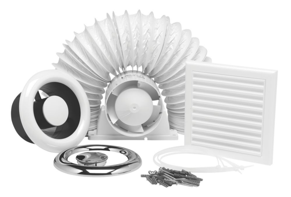 Image of Xpelair AL100T 4" Axial Inline Bathroom Shower Extractor Fan Kit with Timer White / Chrome 220-240V 