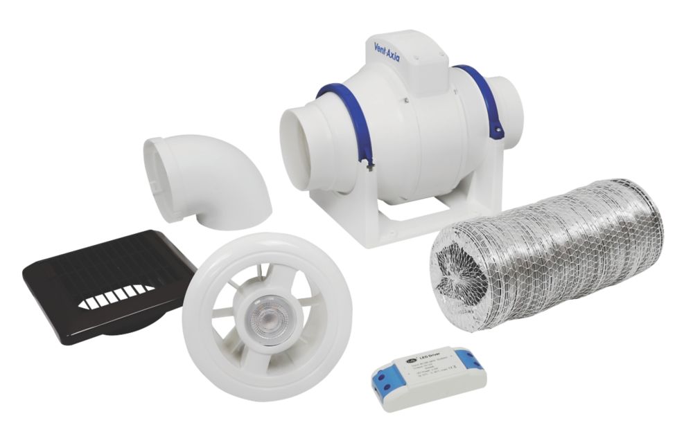 Image of Vent-Axia ACM100T 4" Axial Inline Bathroom Shower Extractor Fan Kit With LED Light with Timer White 240V 