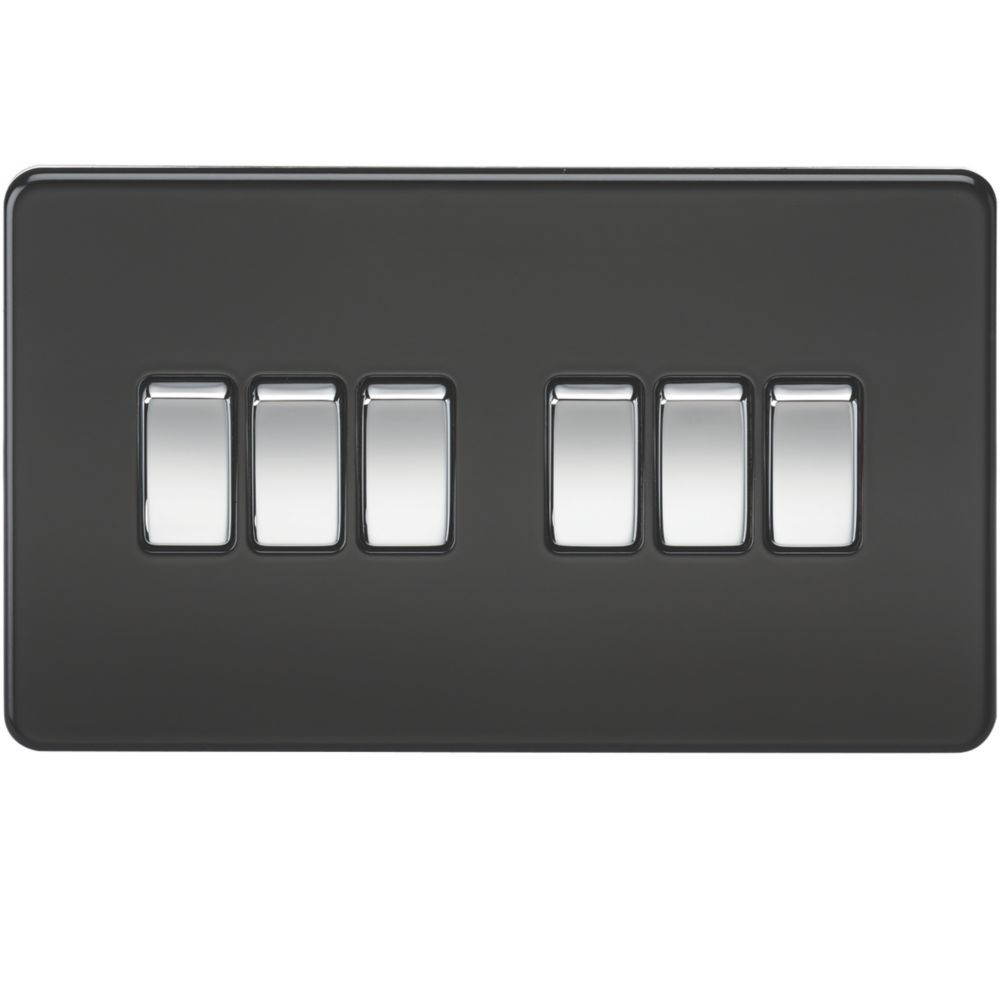 Image of Knightsbridge 10AX 6-Gang 2-Way Light Switch with Chrome Switches Matt Black 