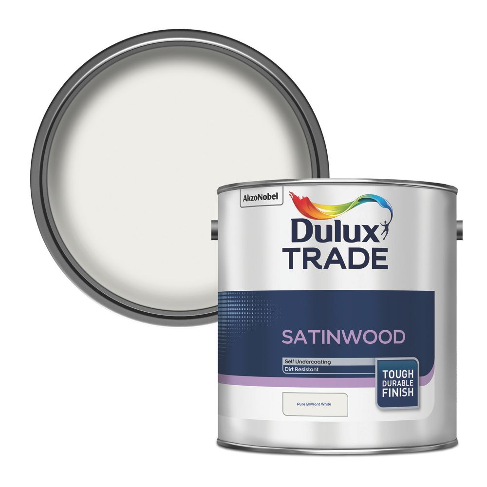 Image of Dulux Trade Satin Pure Brilliant White Trim Paint 2.5Ltr 