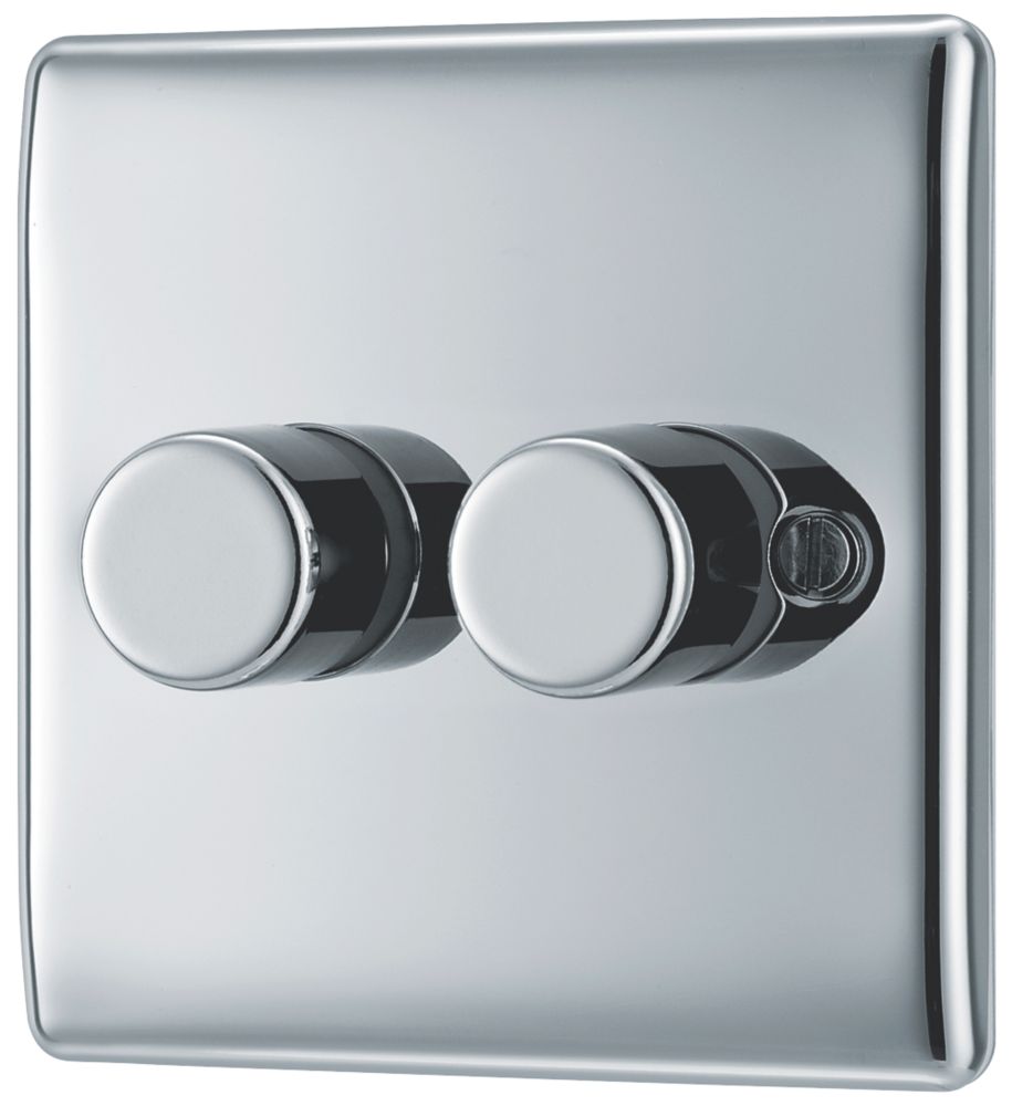 Image of British General Nexus Metal 2-Gang 2-Way LED Dimmer Switch Polished Chrome 