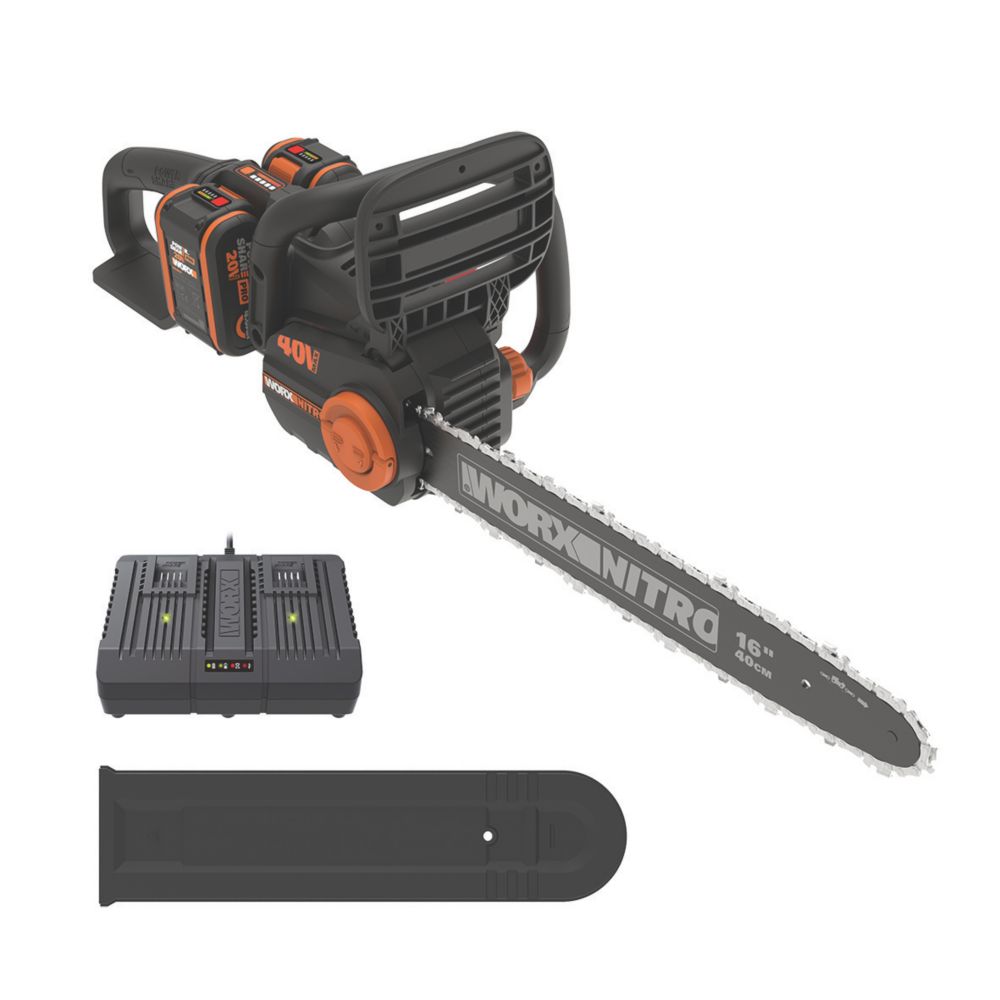 Image of Worx WG385E 40V 2 x 4.0Ah Lithium PowerShare Brushless Cordless 40cm Chainsaw 