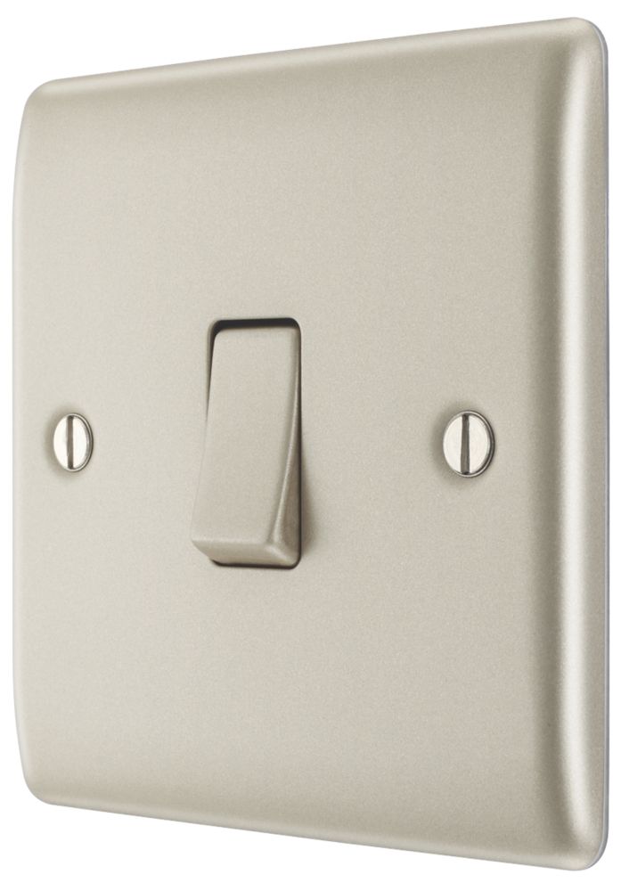 Image of British General Nexus Metal 20A 16AX 1-Gang Int. Light Switch Pearl Nickel 