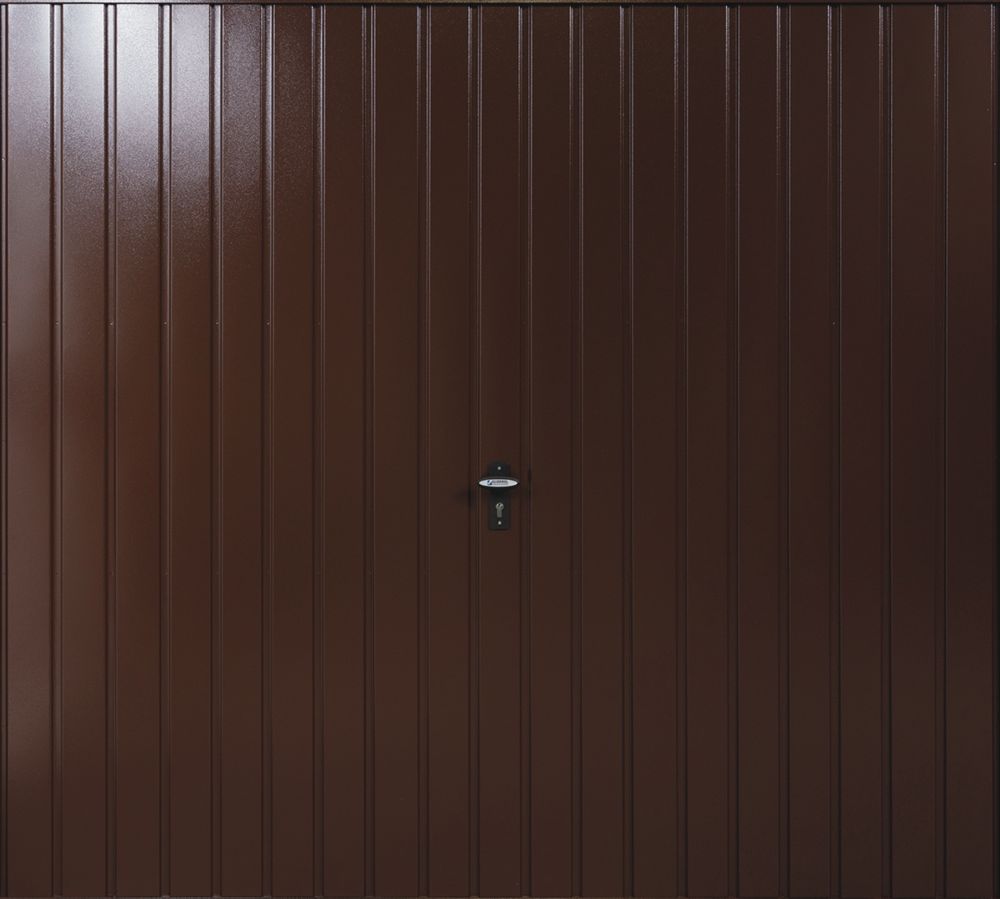 Image of Gliderol Vertical 8' x 7' Non-Insulated Framed Steel Up & Over Garage Door Brown 