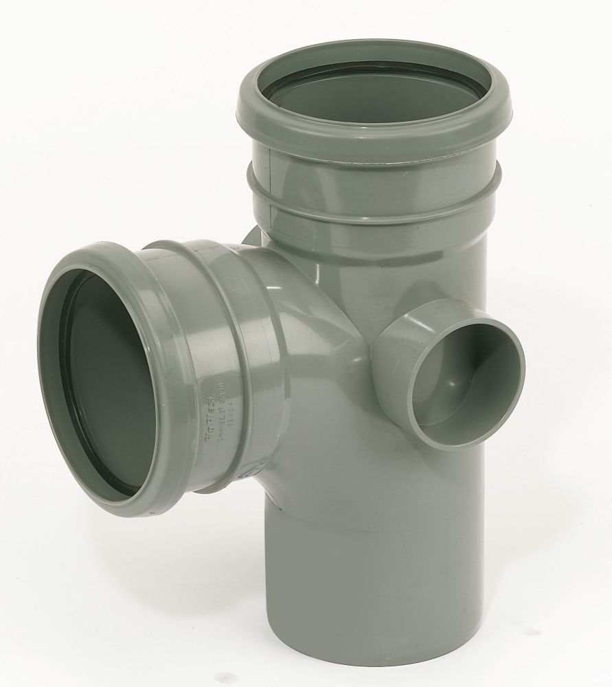 Image of FloPlast Push-Fit 92.5Â° Double Socket Branch Grey 110mm 