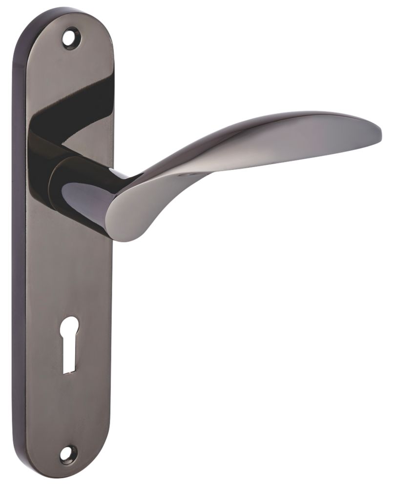 Image of Smith & Locke Crantock Fire Rated Lever Lock Door Handles Pair Black Nickel 