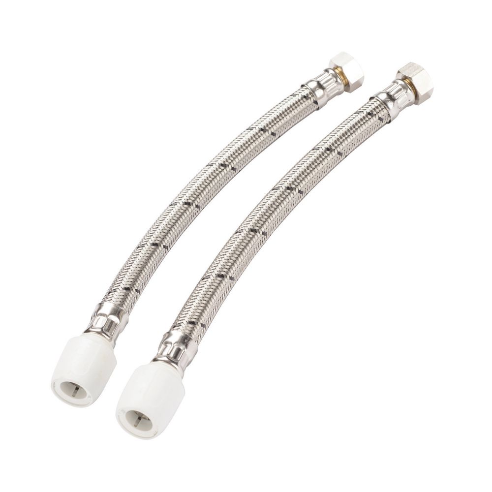 Image of Hep2O Push-Fit Flexible Tap Connectors 15mm x 1/2" x 300mm 2 Pack 