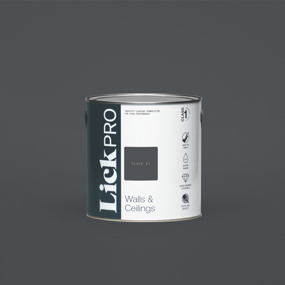 Image of LickPro Matt Black 01 Emulsion Paint 2.5Ltr 