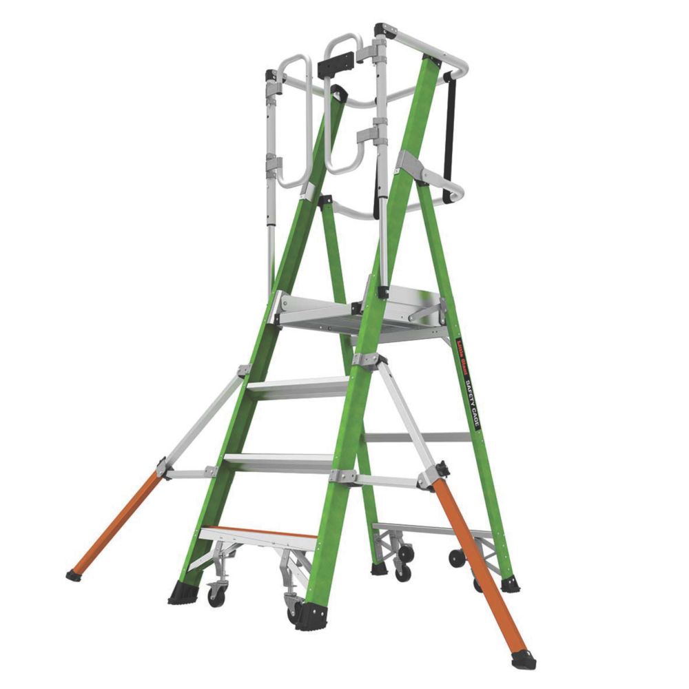 Image of Little Giant Safety Cage Series 2.0 Fibreglass & Aluminium 4-Treads Green Podium Step 1.18m 