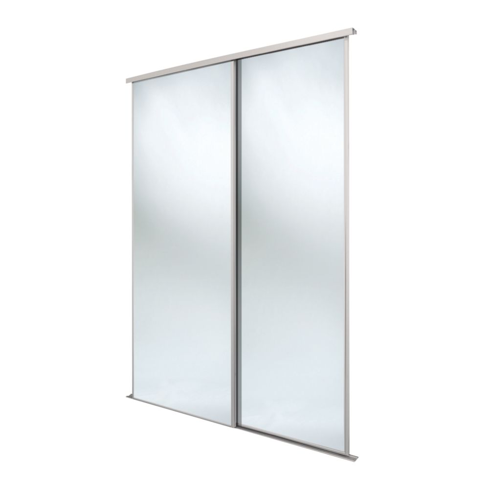 Image of Spacepro Classic 2-Door Sliding Wardrobe Door Kit Cashmere Frame Mirror Panel 1793mm x 2260mm 