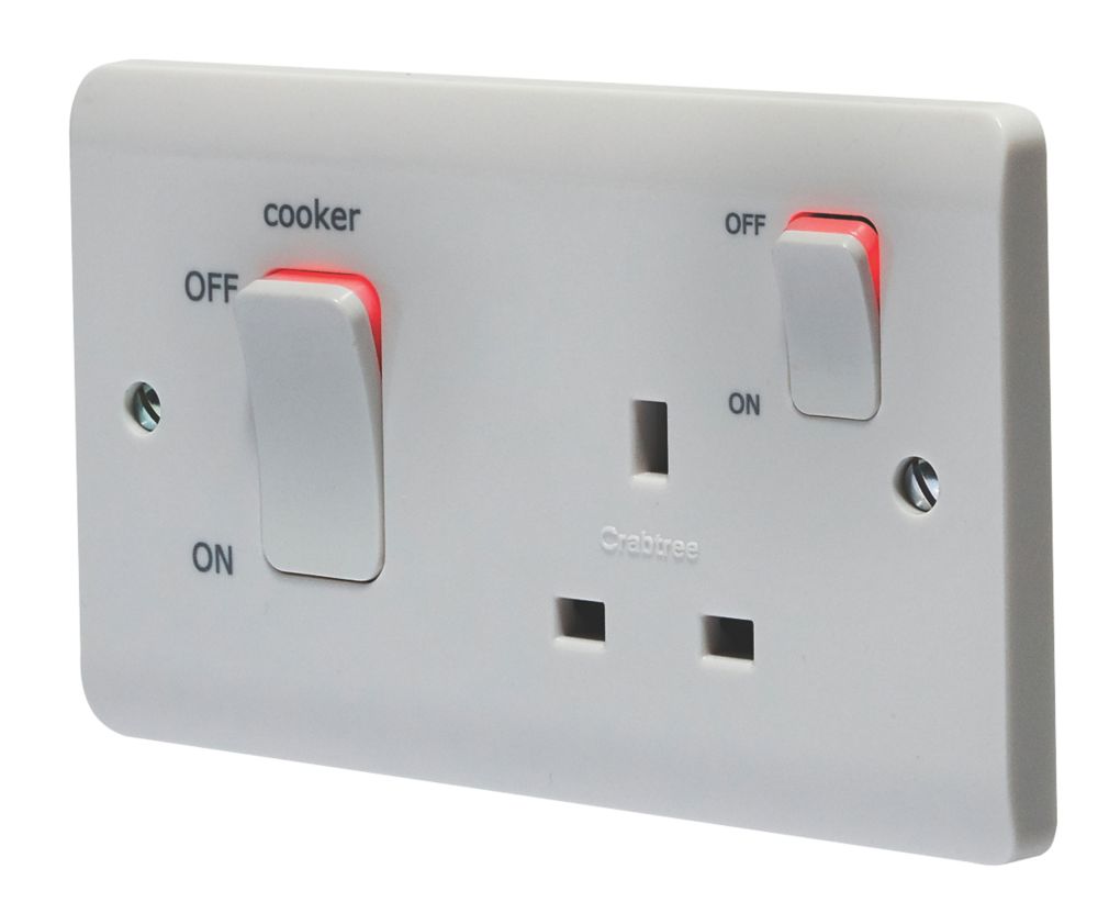Image of Crabtree Instinct 45A 2-Gang DP Cooker Switch & 13A DP Switched Socket White with LED 